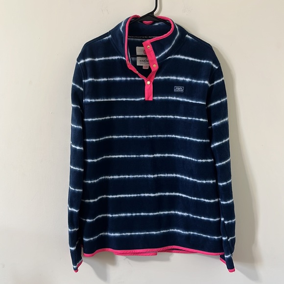 Simply Southern Navy White Pink Tie Dye Stripe Fleece Pullover Jacket Size XXL - Picture 3 of 9